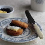 Almond shortbread scones with cherry compote