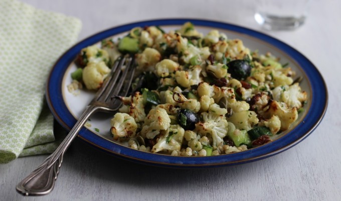 Roasted Cauliflower Buckwheat Salad with Olives & Capers
