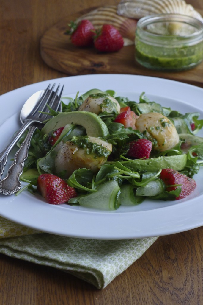 Strawberry Scallop Salad with a Basil-Lime Dressing